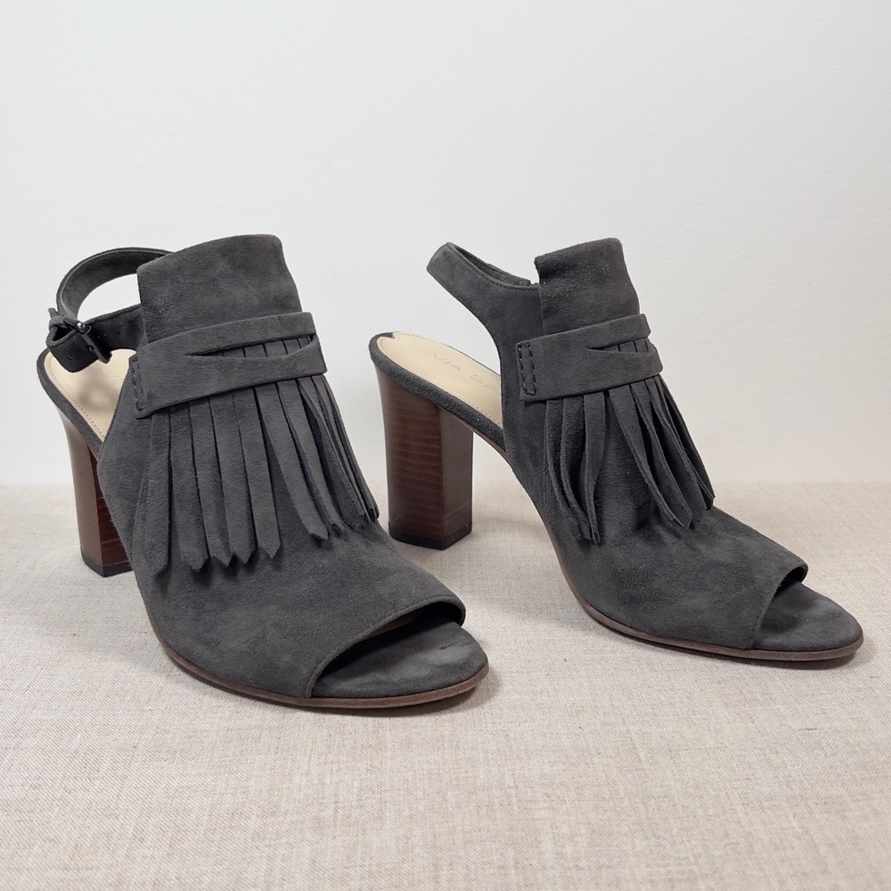 Via Spiga Kilty Peep Toe Suede Slingback Sandals 8M